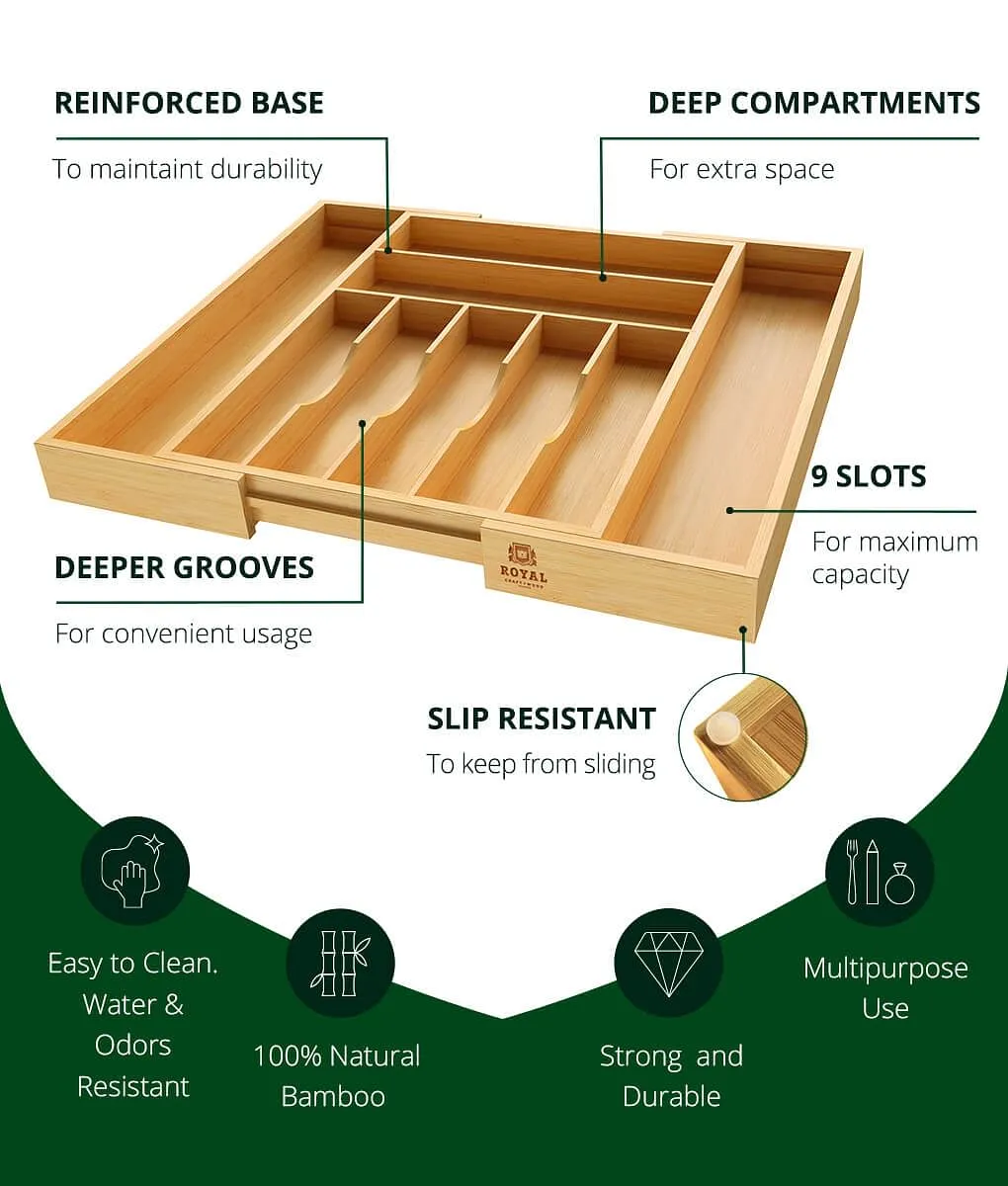 Royal Craft Wood Silverware Drawer Organizer 9 Slots