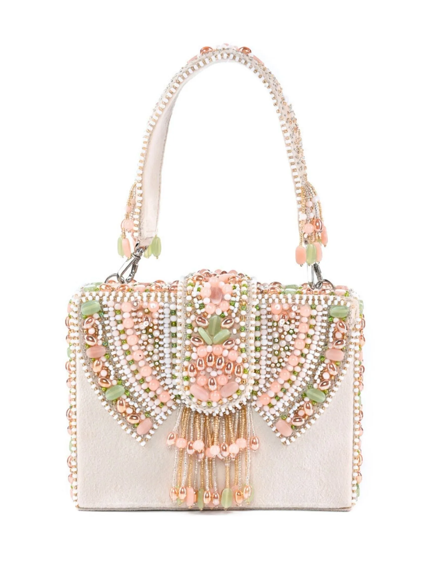 Sara Ivory Suede Embellished Box Bag