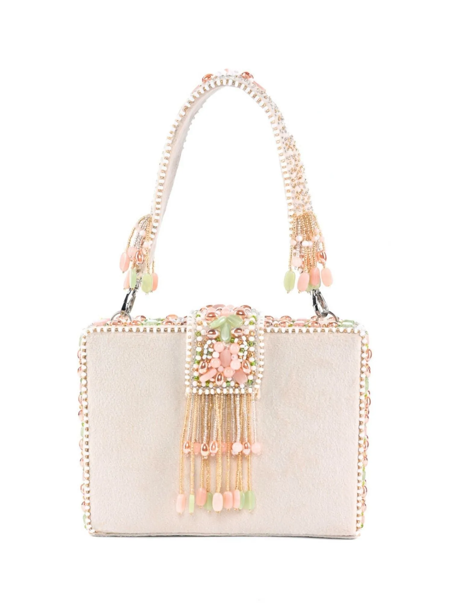 Sara Ivory Suede Embellished Box Bag