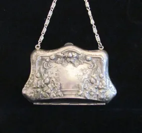 Silver Victorian Compact Purse 1900s Coin Purse Antique Change Wristlet Purse