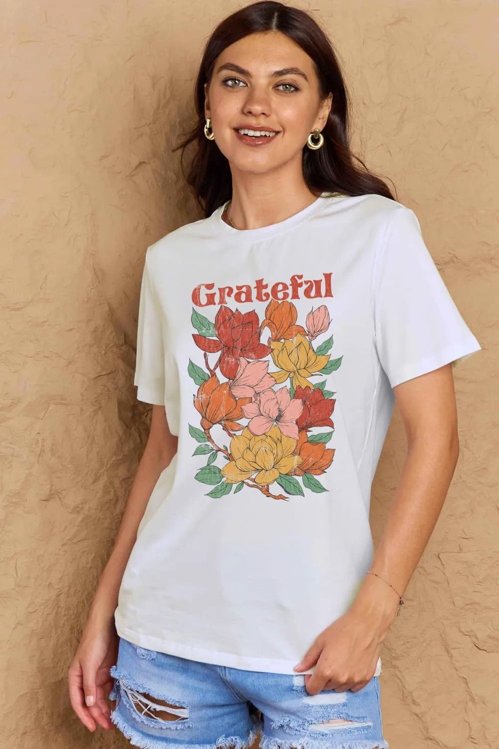 Simply Love Full Size GRATEFUL Flower Graphic Cotton T-Shirt