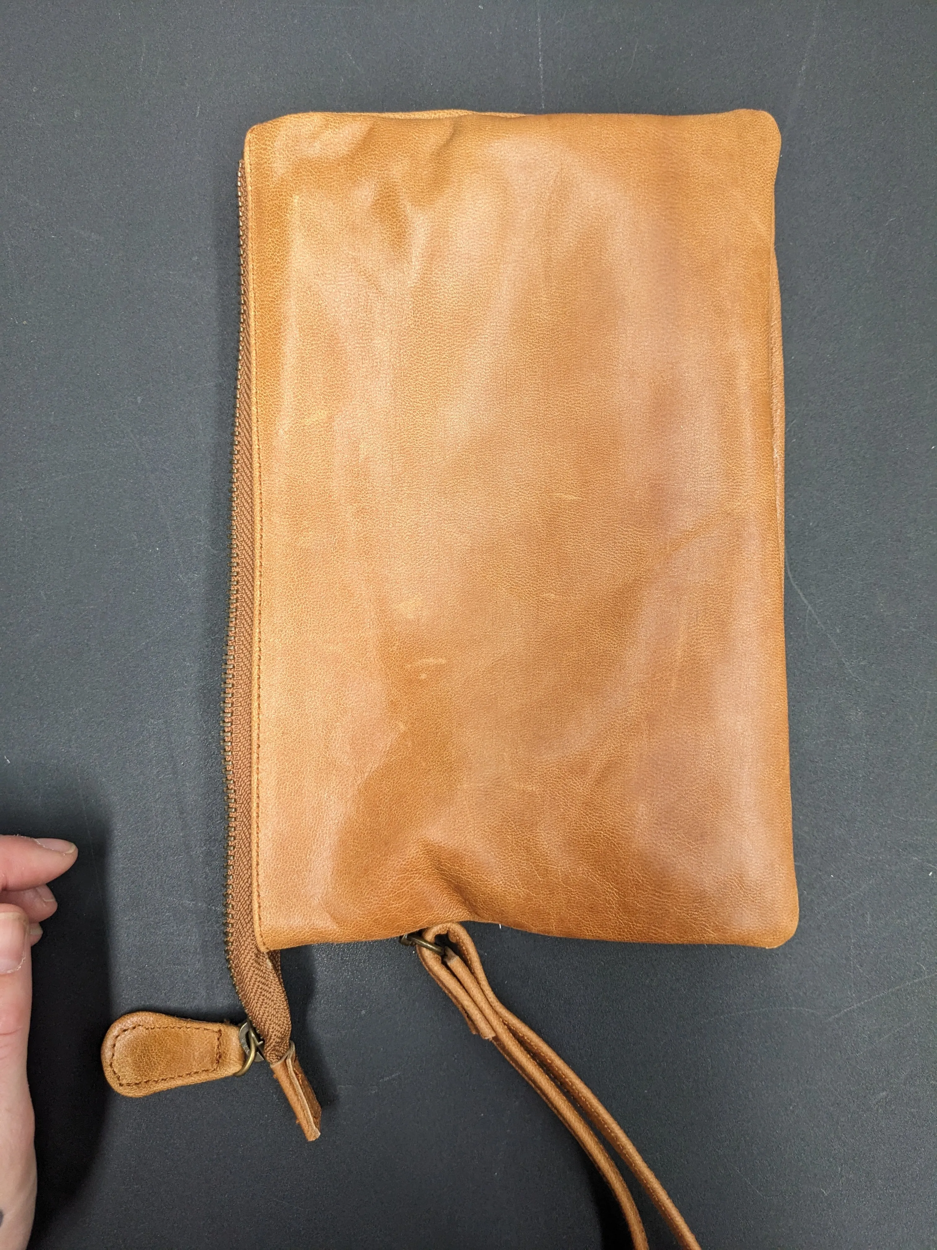 Small Double Strap Clutch Tan Palms