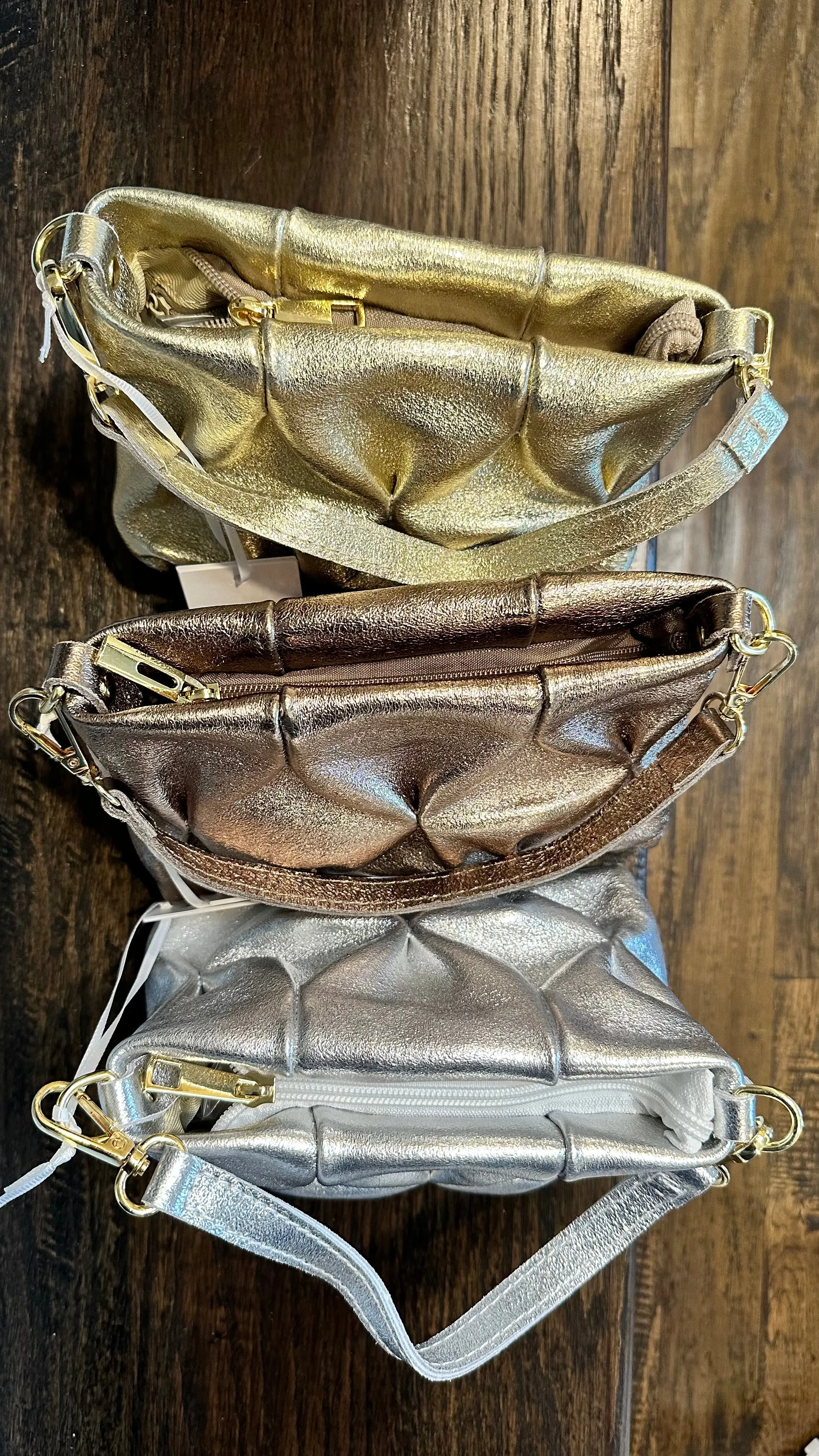 Small Pintuck Metallic Leather Purse