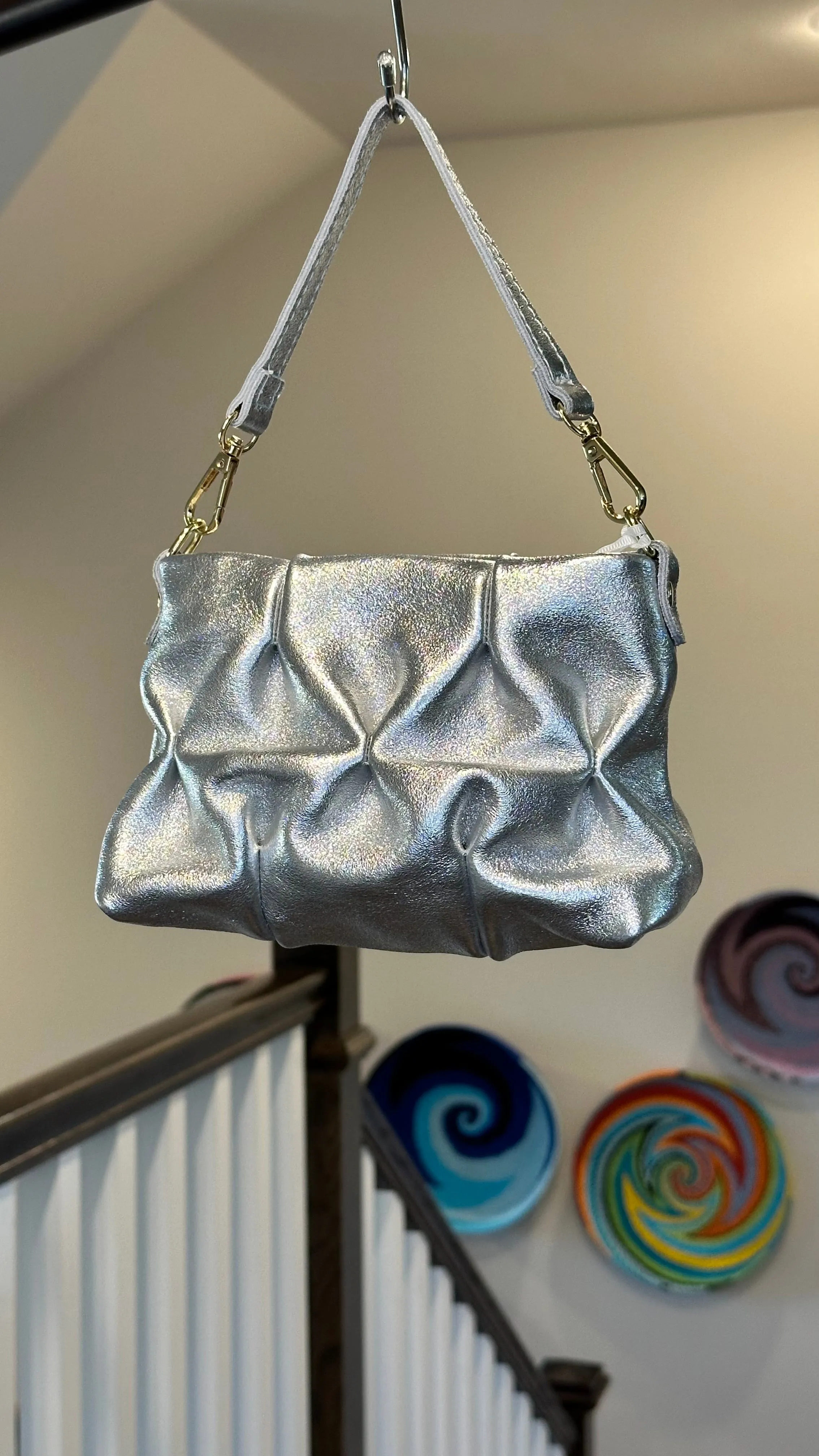 Small Pintuck Metallic Leather Purse