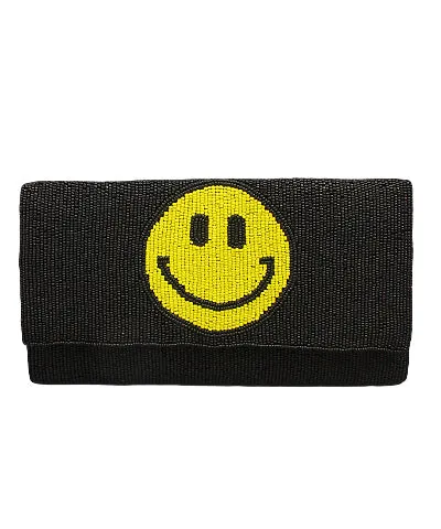 Smile Face Black Beaded Clutch Bag 🙂