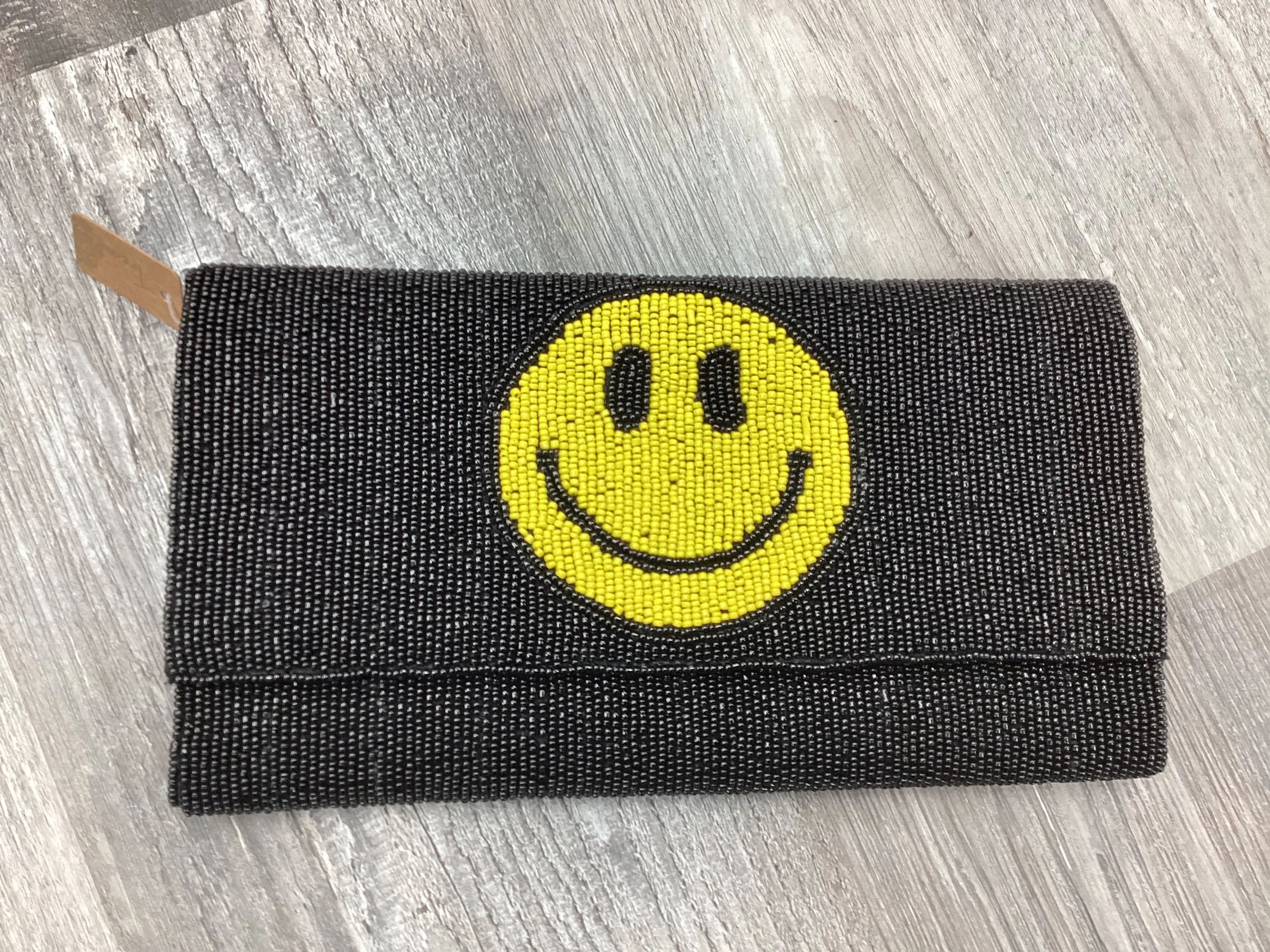 Smile Face Black Beaded Clutch Bag 🙂