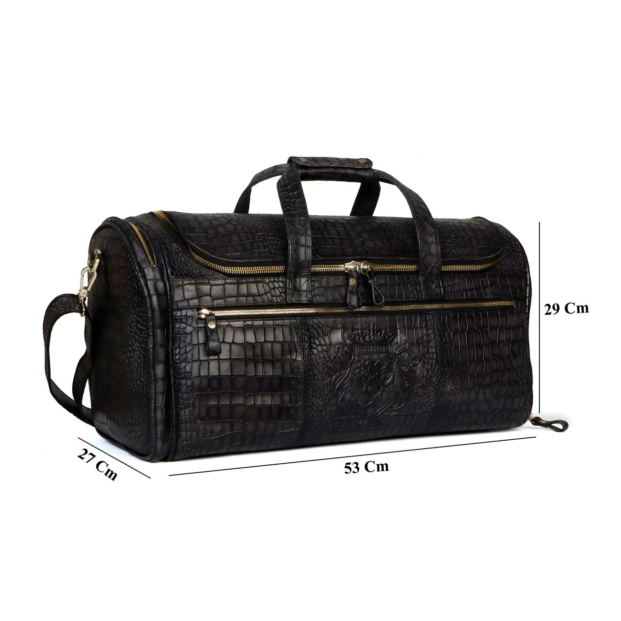 Smokey Finish Grey Leather Duffle Bag in  Croco Textured