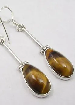 Solid Silver Tigers Eye Hinged Drop Earrings