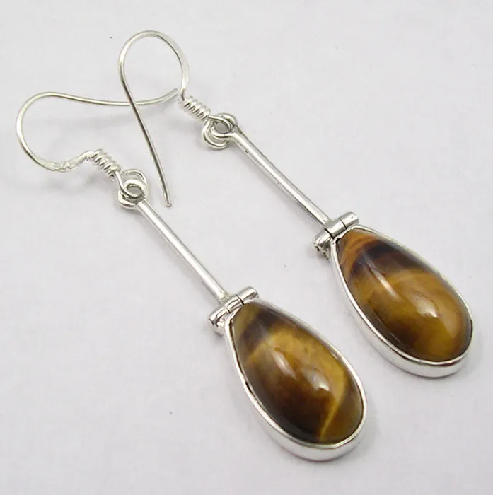 Solid Silver Tigers Eye Hinged Drop Earrings