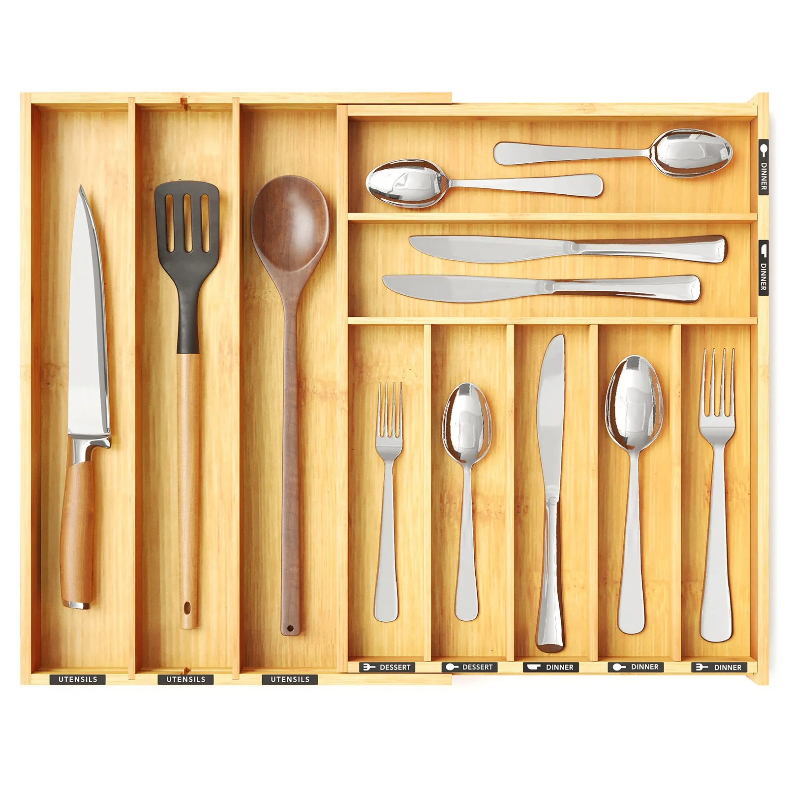 SpaceAid Bamboo Expandable Silverware Organizer for Kitchen Drawer Storage (Natural, 10 Slots)