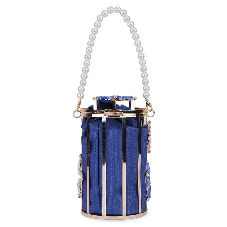 Star Diamond Hollow Cage Clutch With Pearl Chains