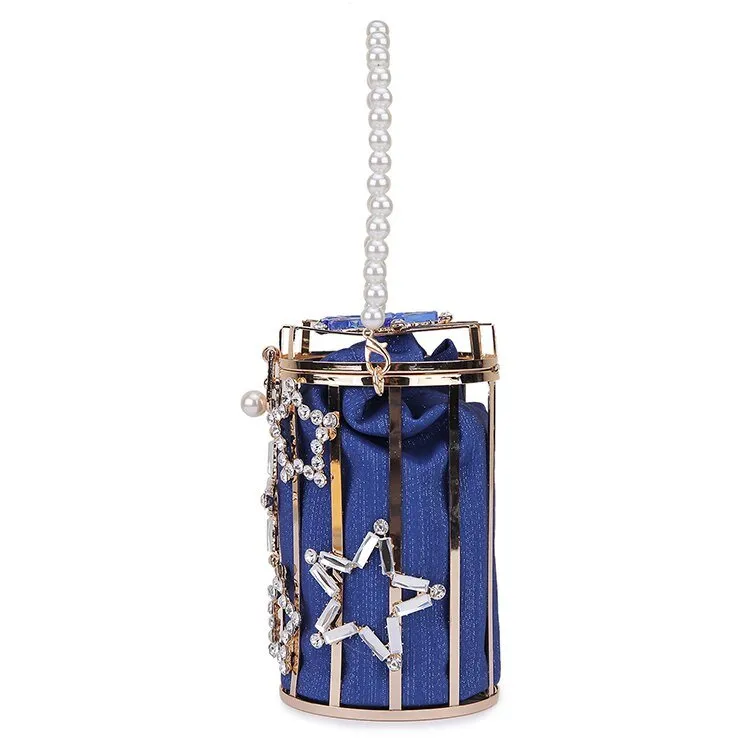 Star Diamond Hollow Cage Clutch With Pearl Chains