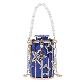 Star Diamond Hollow Cage Clutch With Pearl Chains