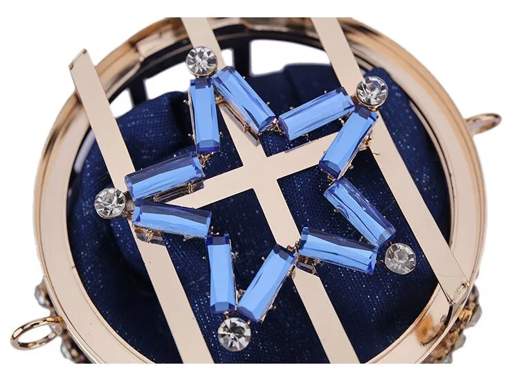 Star Diamond Hollow Cage Clutch With Pearl Chains