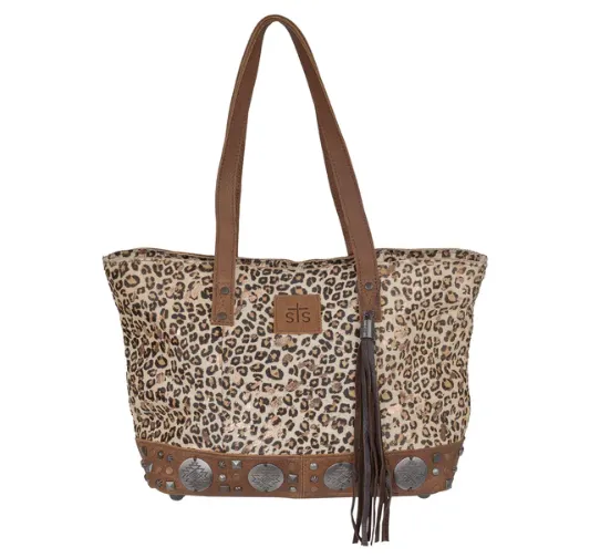 STS Ranchwear Great Plains Classic Cowhide Hair-On Leopard Print Conceal Carry Tote STS31953