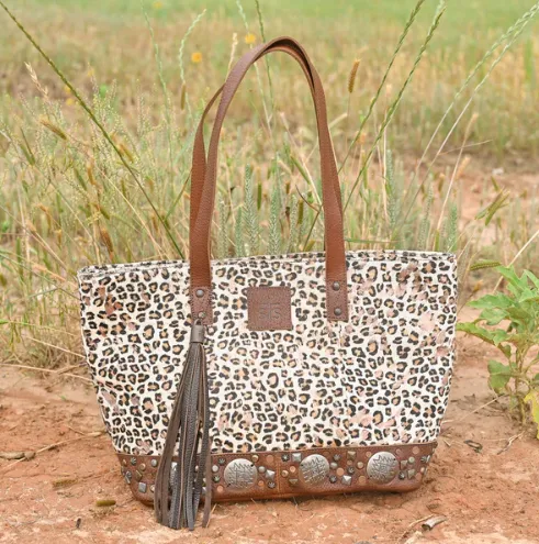 STS Ranchwear Great Plains Classic Cowhide Hair-On Leopard Print Conceal Carry Tote STS31953