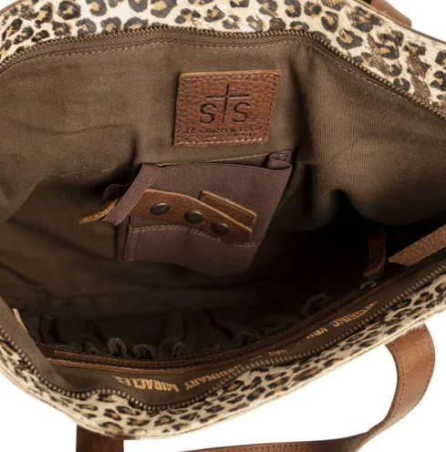 STS Ranchwear Great Plains Classic Cowhide Hair-On Leopard Print Conceal Carry Tote STS31953