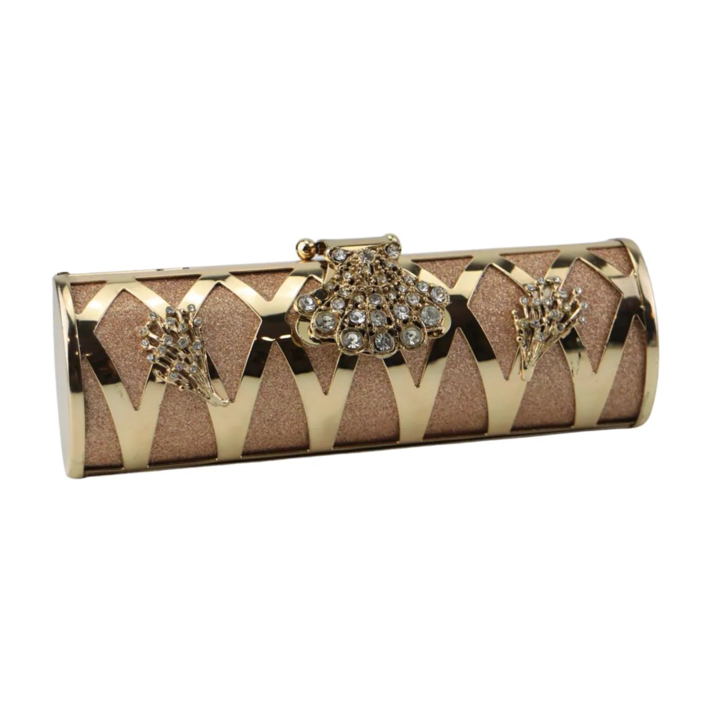 Stylish Glittering Gold Clutch Bag with Flowers and Swarovski Crystals For Wedding And Party