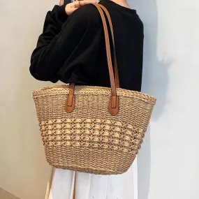 Stylish Simple Minimalist Woven Basket Bag, Women Vacation Tote Bag, Handbags for Women, Oversized Shoulder Bag, Underarm Bag, Gift for her