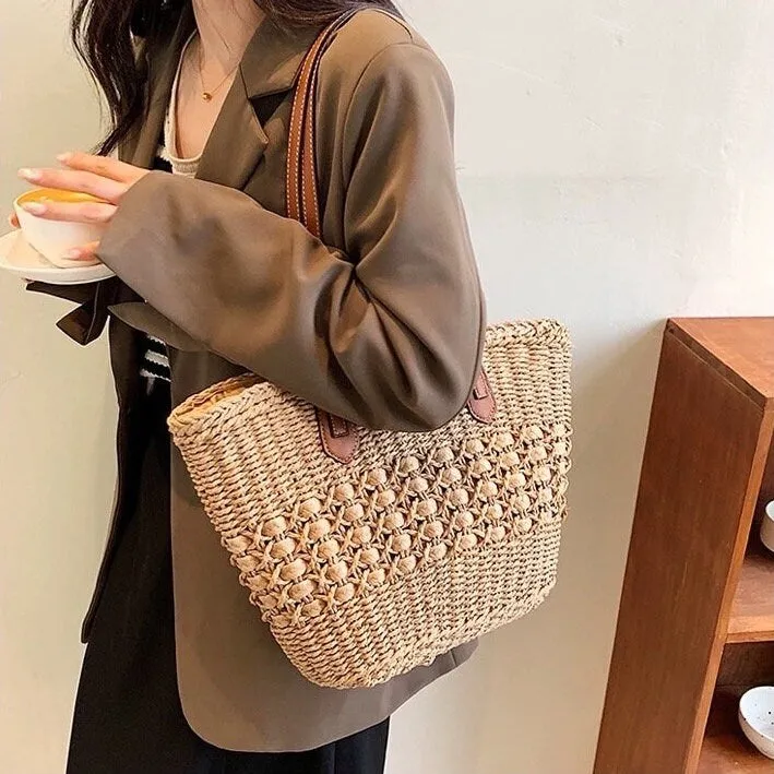 Stylish Simple Minimalist Woven Basket Bag, Women Vacation Tote Bag, Handbags for Women, Oversized Shoulder Bag, Underarm Bag, Gift for her