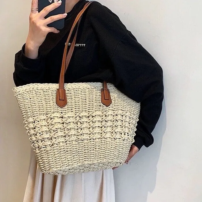 Stylish Simple Minimalist Woven Basket Bag, Women Vacation Tote Bag, Handbags for Women, Oversized Shoulder Bag, Underarm Bag, Gift for her