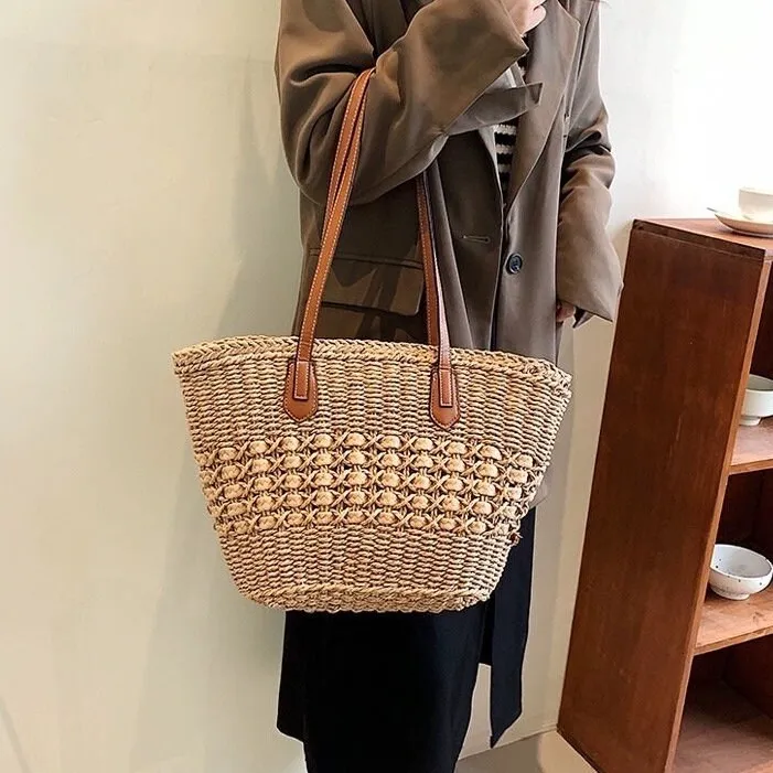 Stylish Simple Minimalist Woven Basket Bag, Women Vacation Tote Bag, Handbags for Women, Oversized Shoulder Bag, Underarm Bag, Gift for her