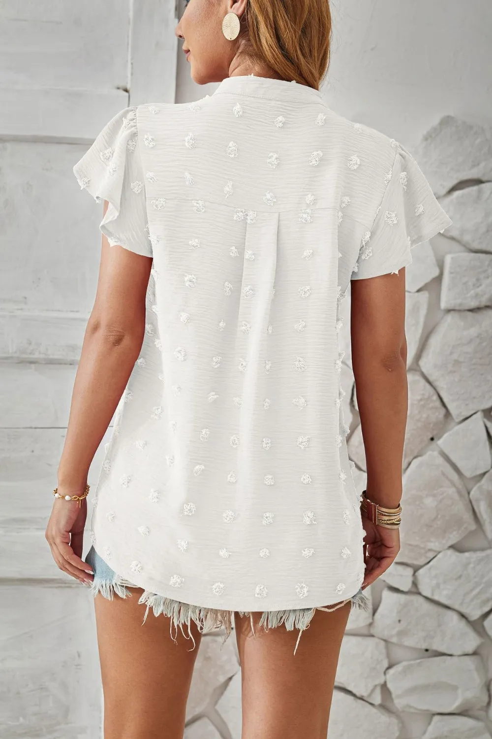 Swiss Dot Notched Cap Sleeve T-Shirt