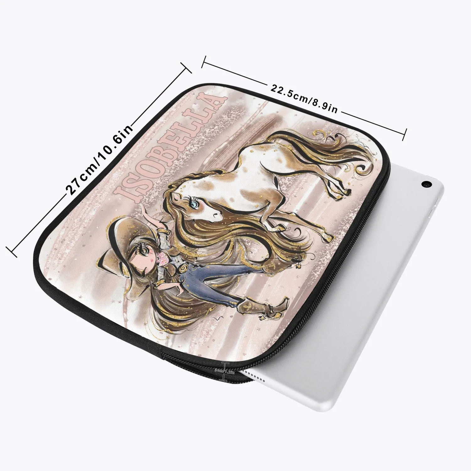 Tablet Sleeve - Howdy, Cowgirl and Horse, Brunette Hair, Brown Eyes