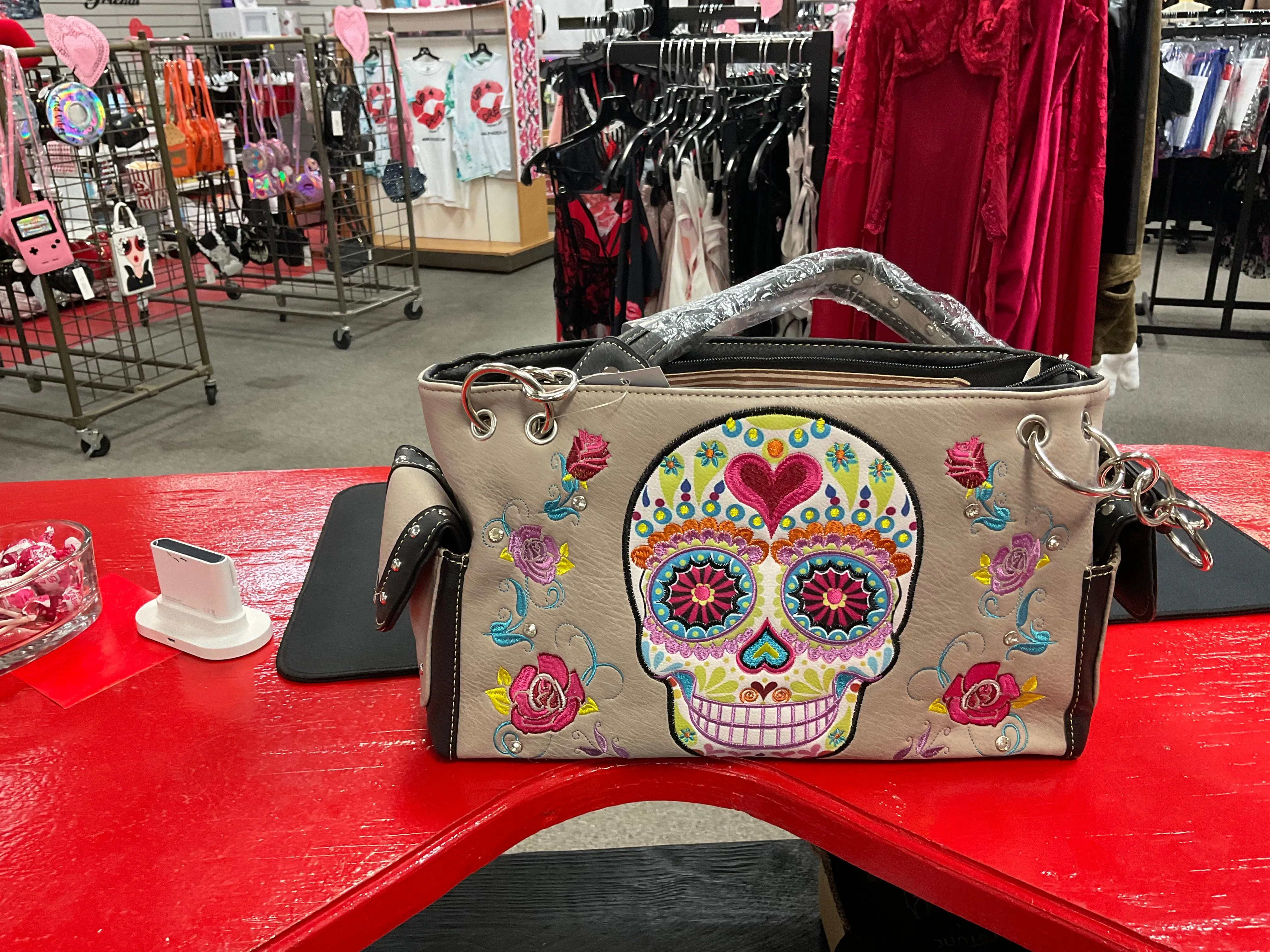 Tan candy skull purse