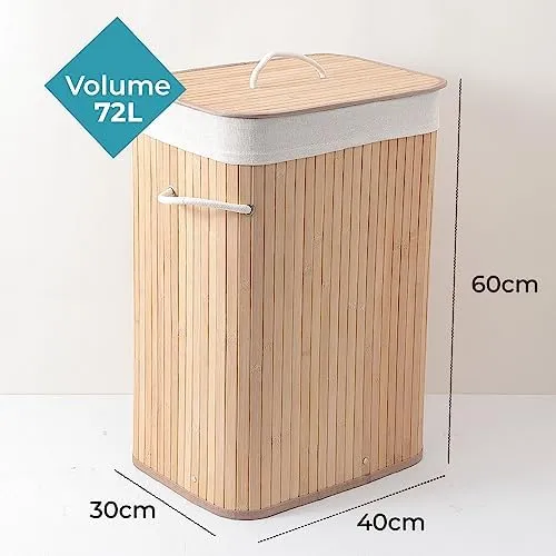 The Better Home Bamboo Laundry Bag 72 Litres With Lid (Pack of 4) | Foldable Laundry Basket For Clothes | Washing Clothes Basket | Clothes Bin - Light Brown