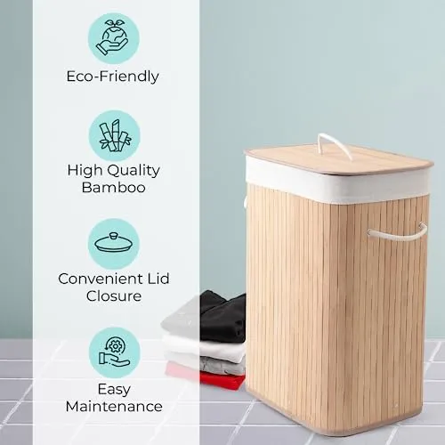 The Better Home Bamboo Laundry Bag 72 Litres With Lid (Pack of 4) | Foldable Laundry Basket For Clothes | Washing Clothes Basket | Clothes Bin - Light Brown