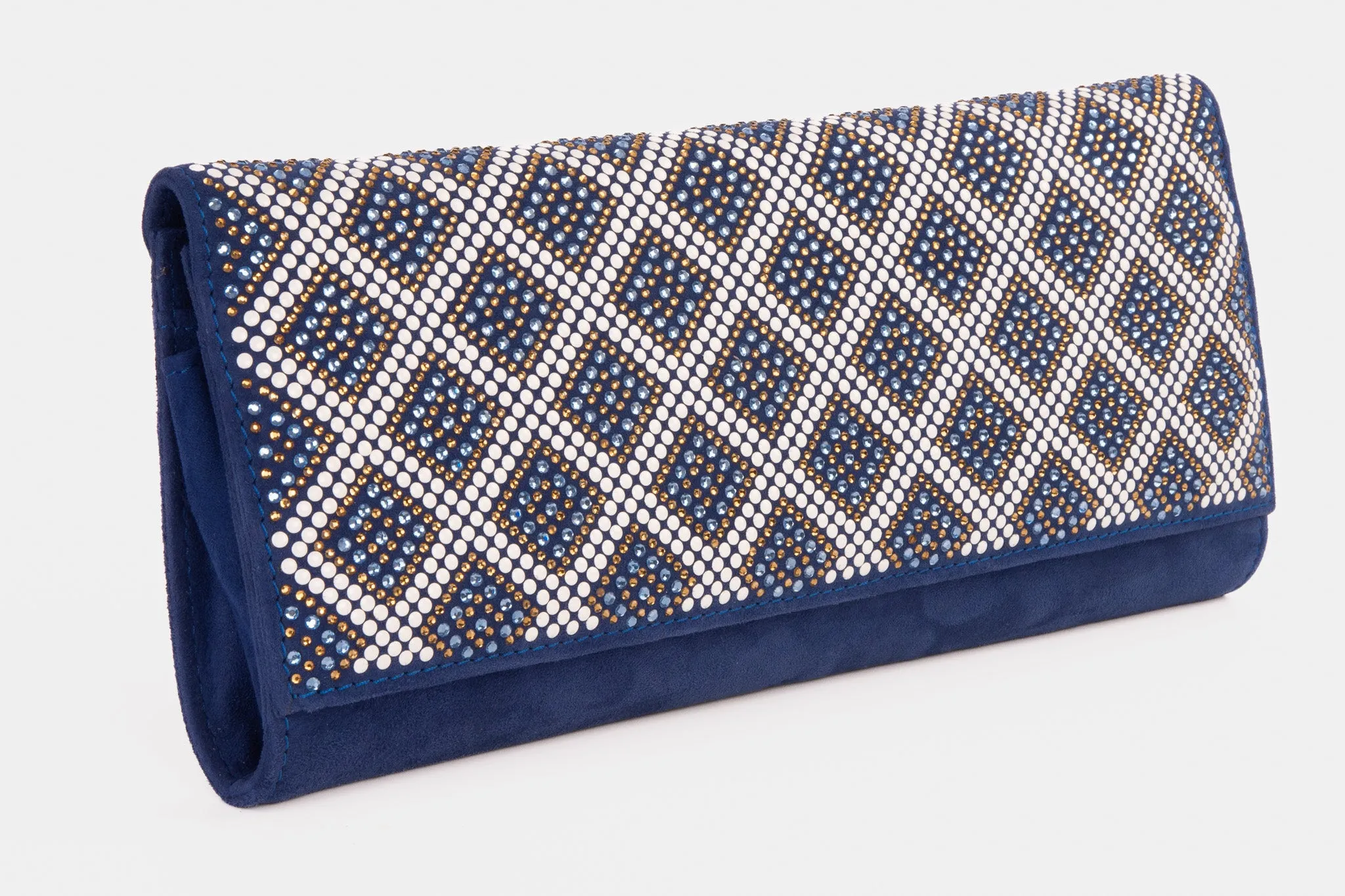 The Nampula Sax Blue Glitter Suede Leather Clutch