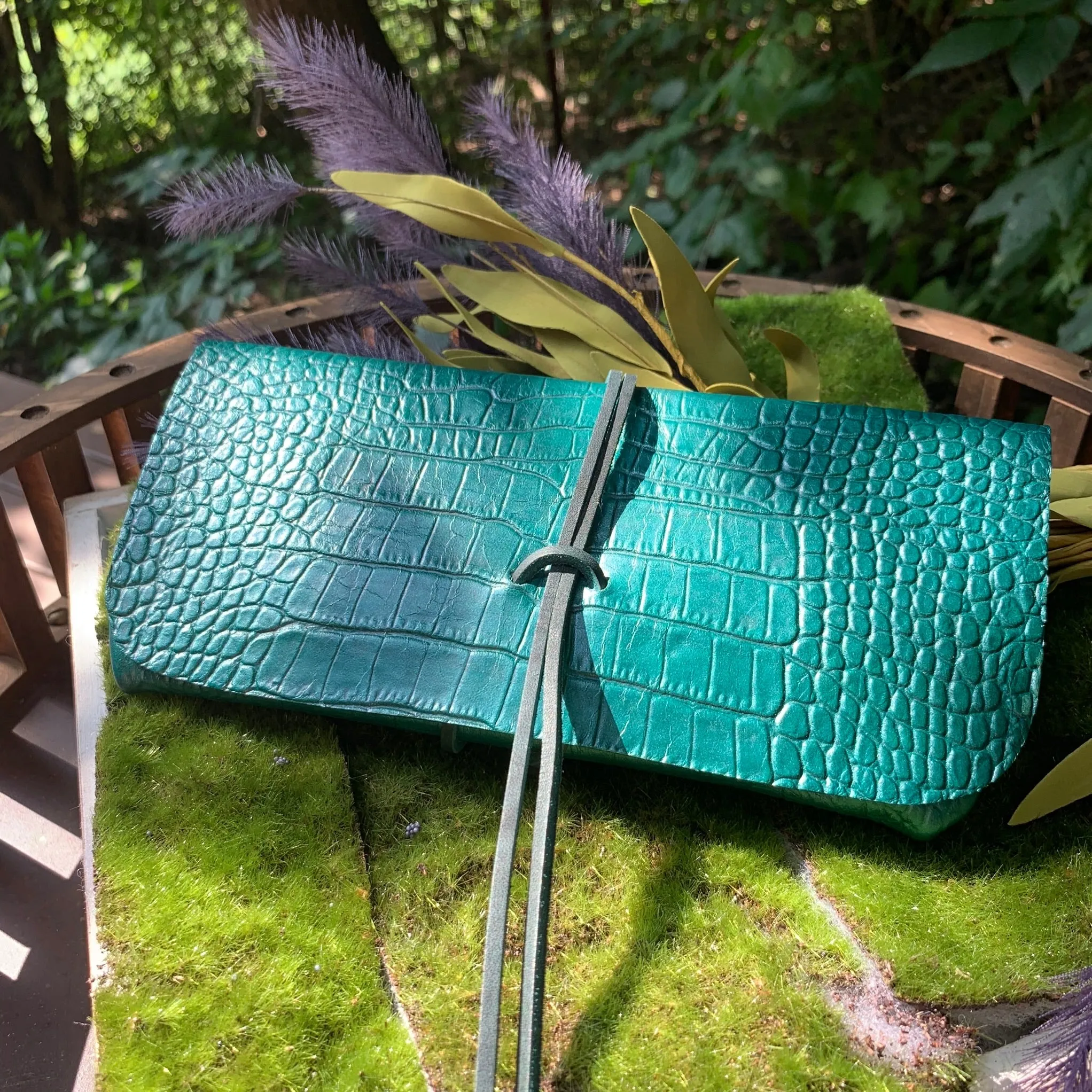 The Priscilla in Emerald Green Metallic Dyed Croc Embossed