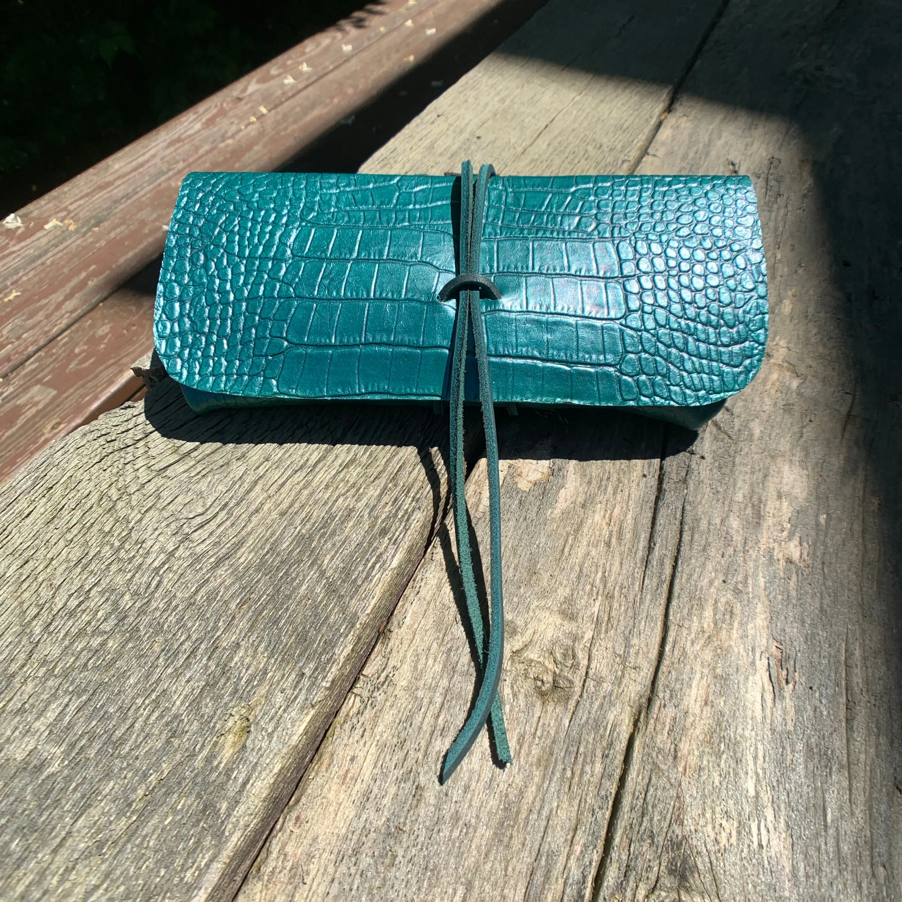 The Priscilla in Emerald Green Metallic Dyed Croc Embossed