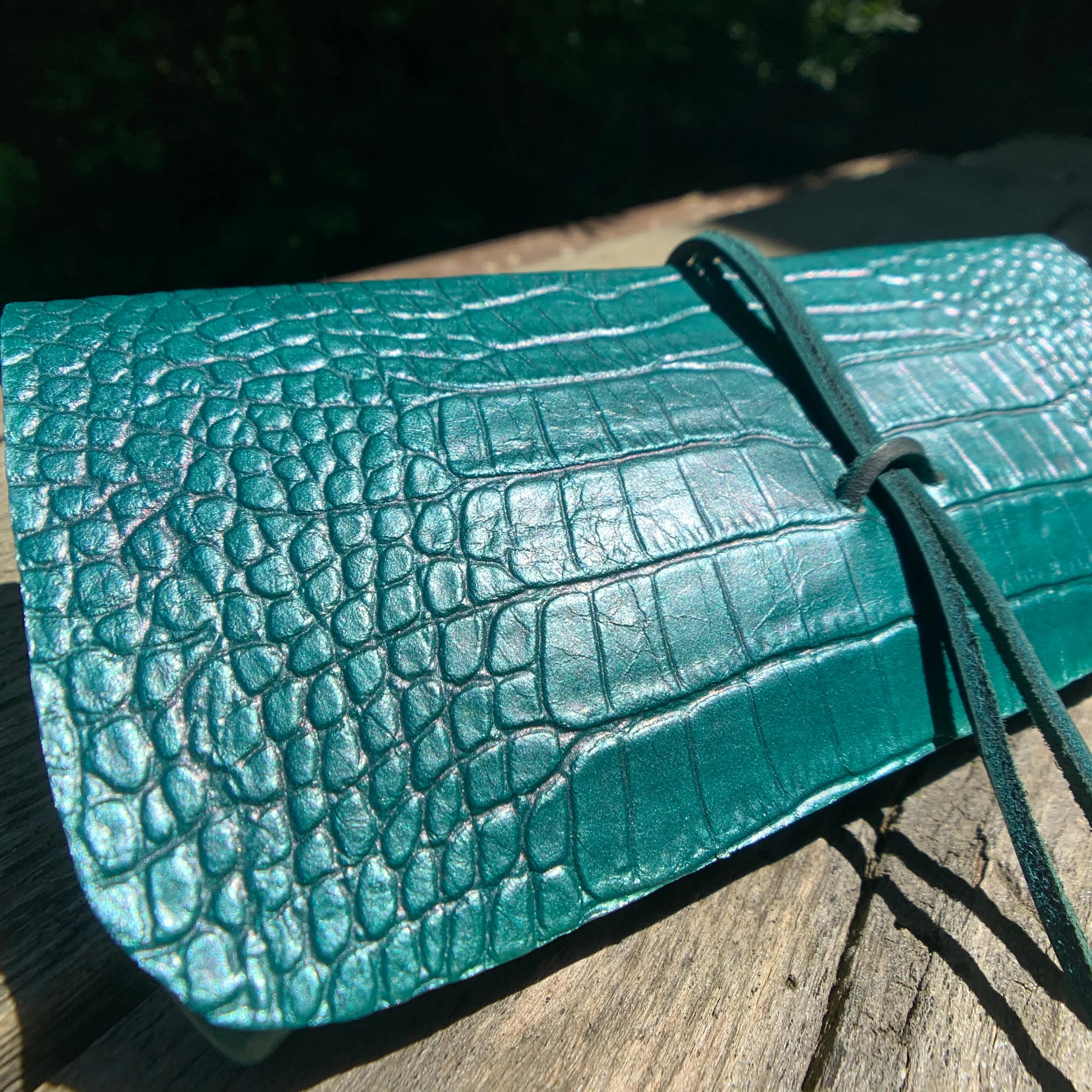 The Priscilla in Emerald Green Metallic Dyed Croc Embossed