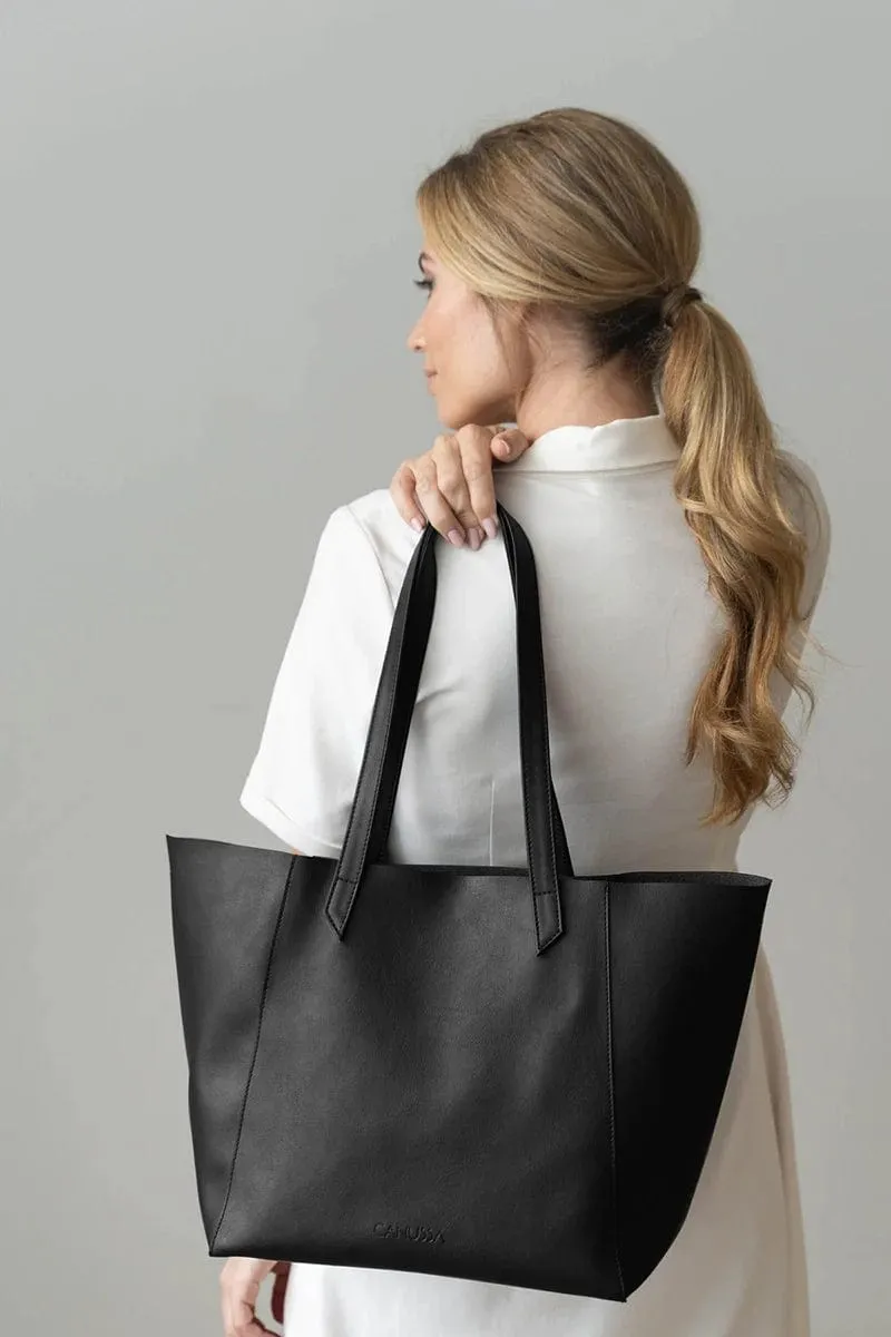 Totissimo Foldable Vegan Leather Tote Bag | Black