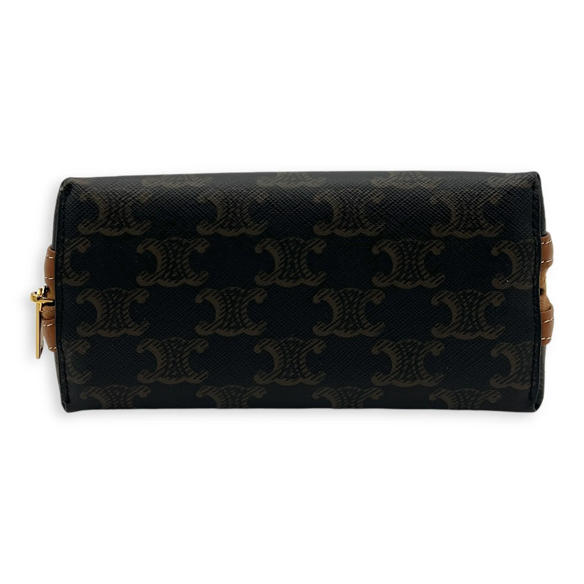 Triomphe Clutch On Chain Shoulder Bag Brown in Coated Canvas, Gold hardware