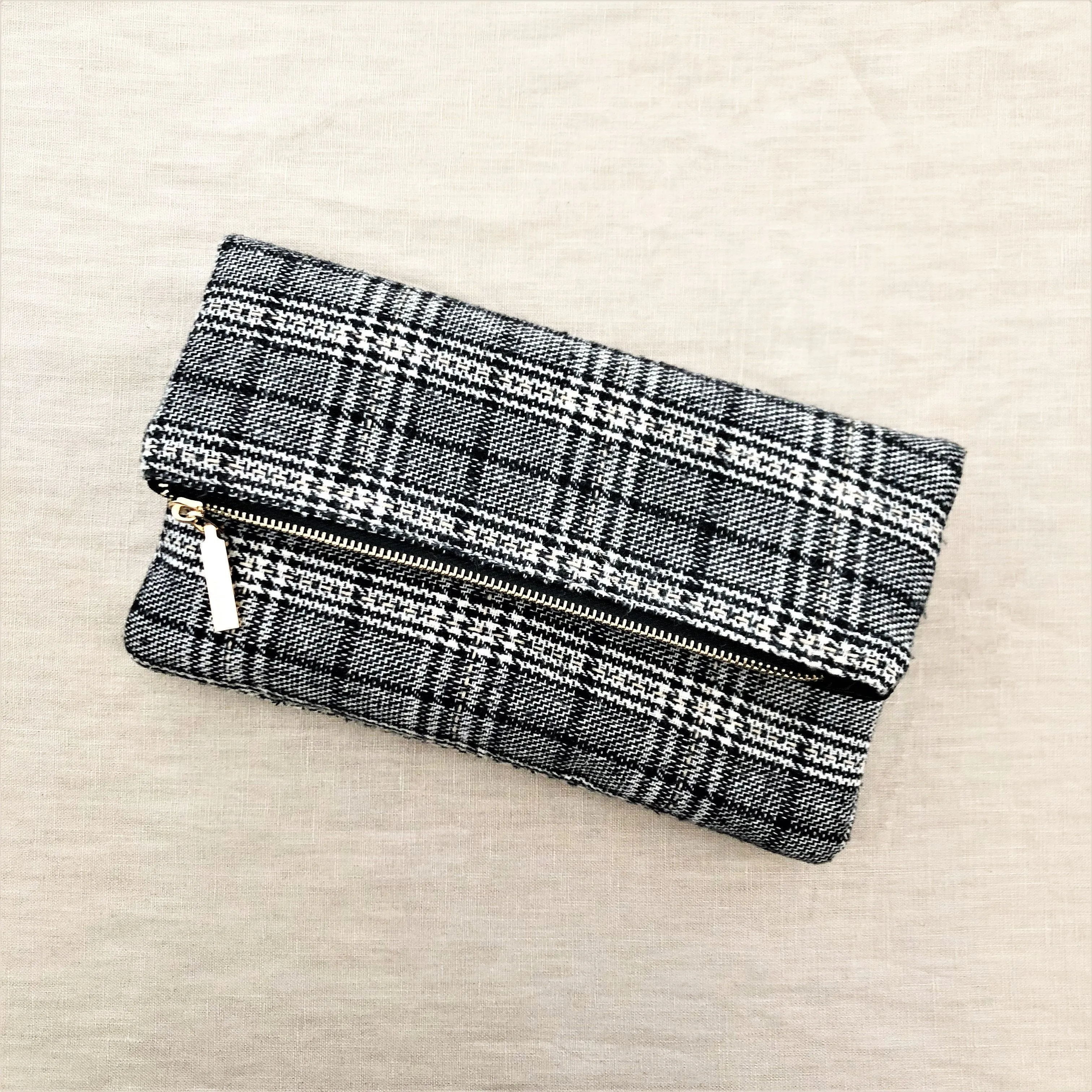 Tweed Bag Flap over Clutch in Chocolate and White and Black and White