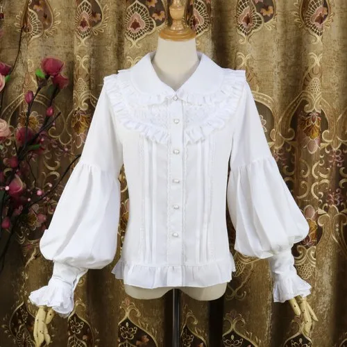 Vintage Long Bishop Sleeve Shirt Peter Pan Collar Lolita Blouse