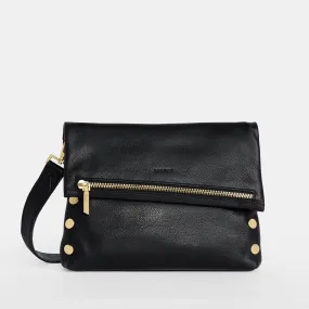 VIP Leather Foldover Bag - Black and Gold