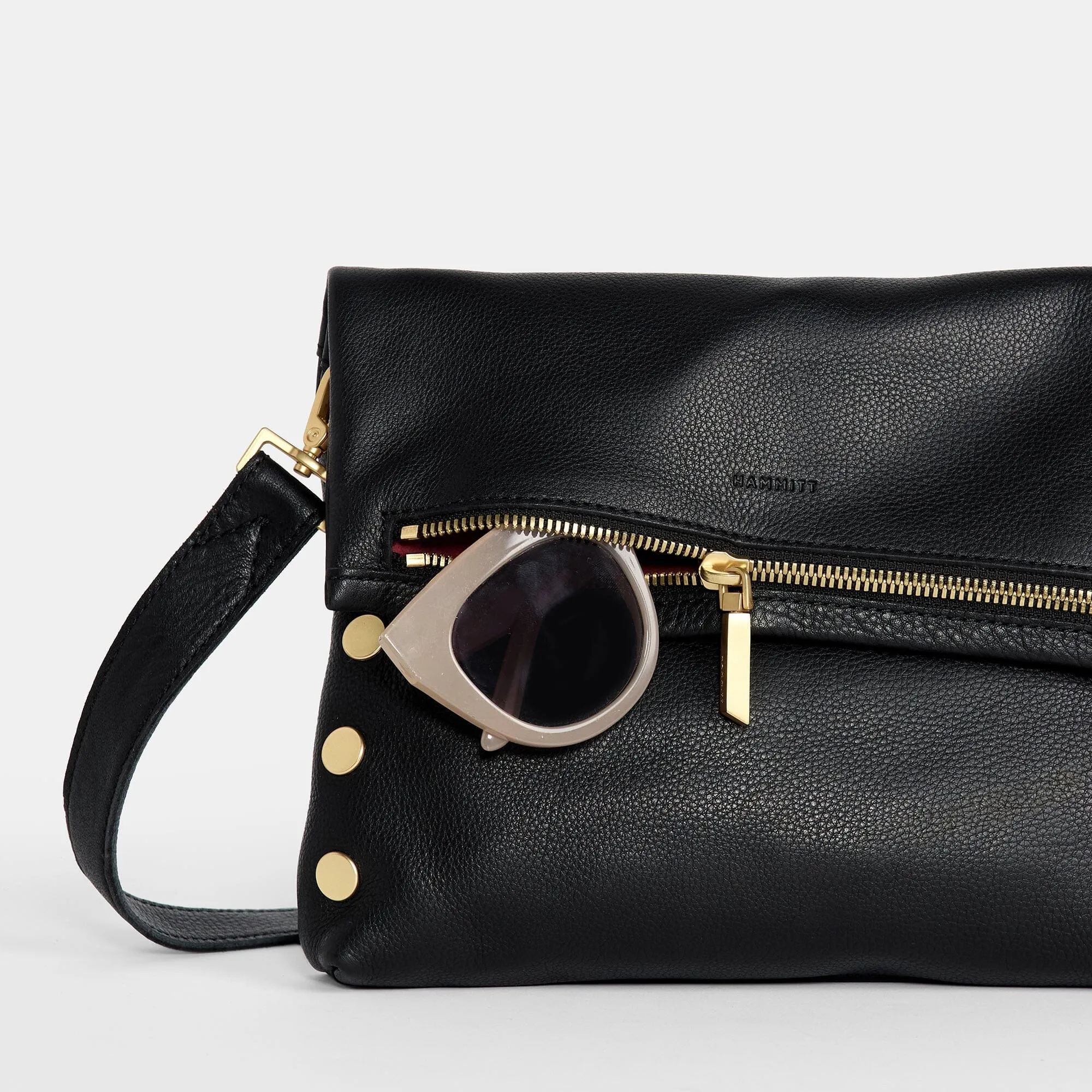 VIP Leather Foldover Bag - Black and Gold