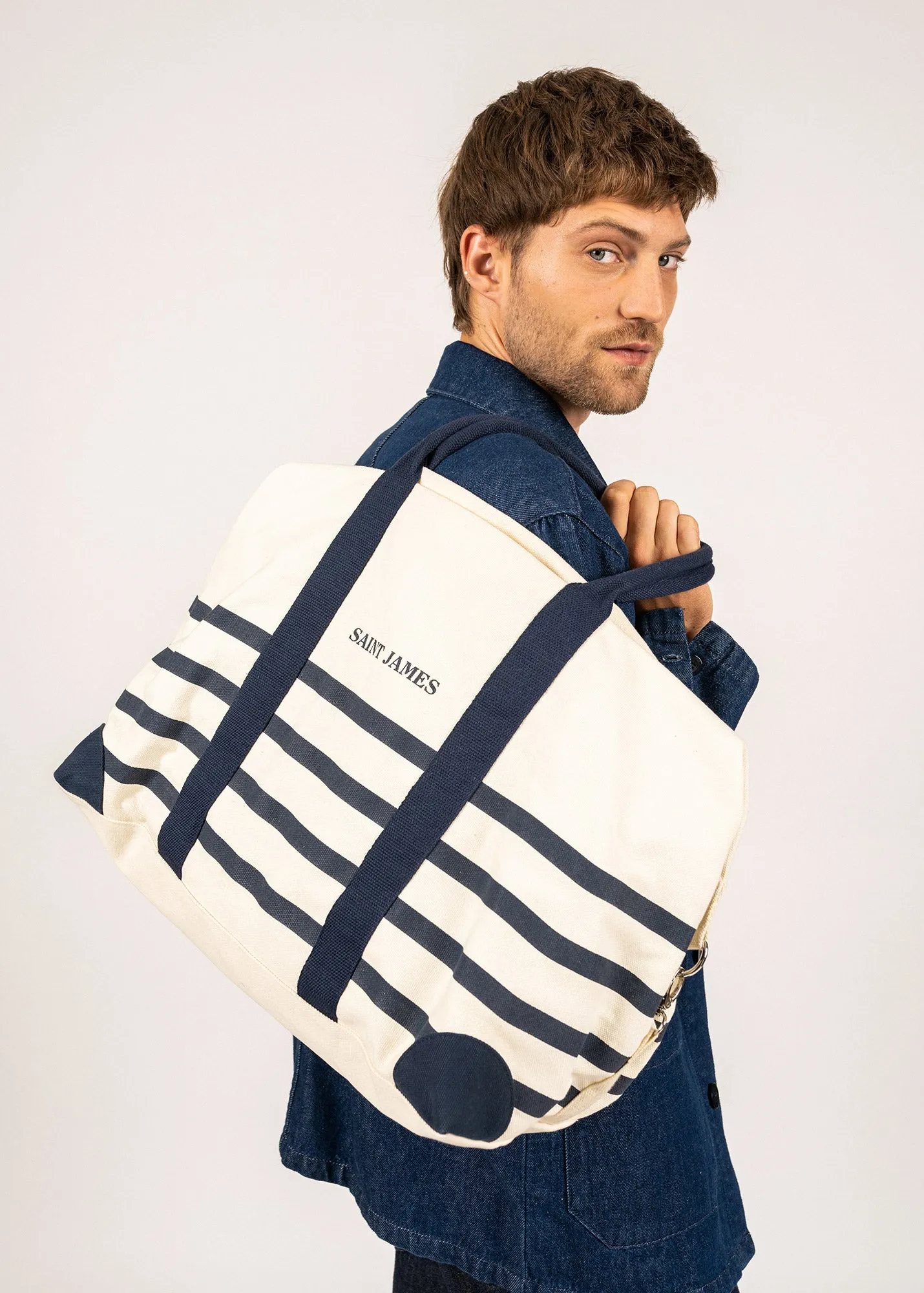 WEEK END BAG - Striped Duffle Bag | 100% Cotton (ECRU / NAVY)