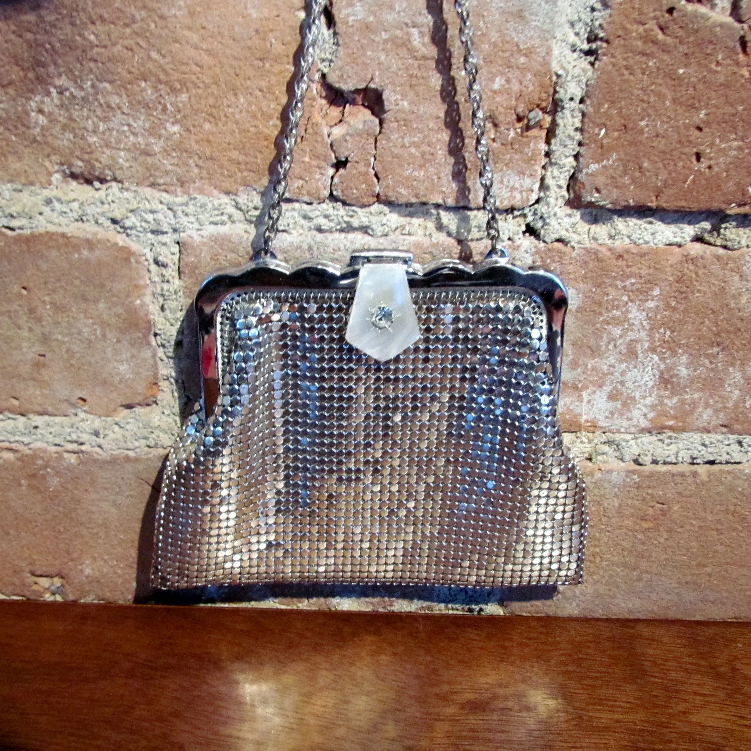 Whiting Davis Rhinestone Silver Mesh Purse Art Deco Handbag Wedding Bridal Bag