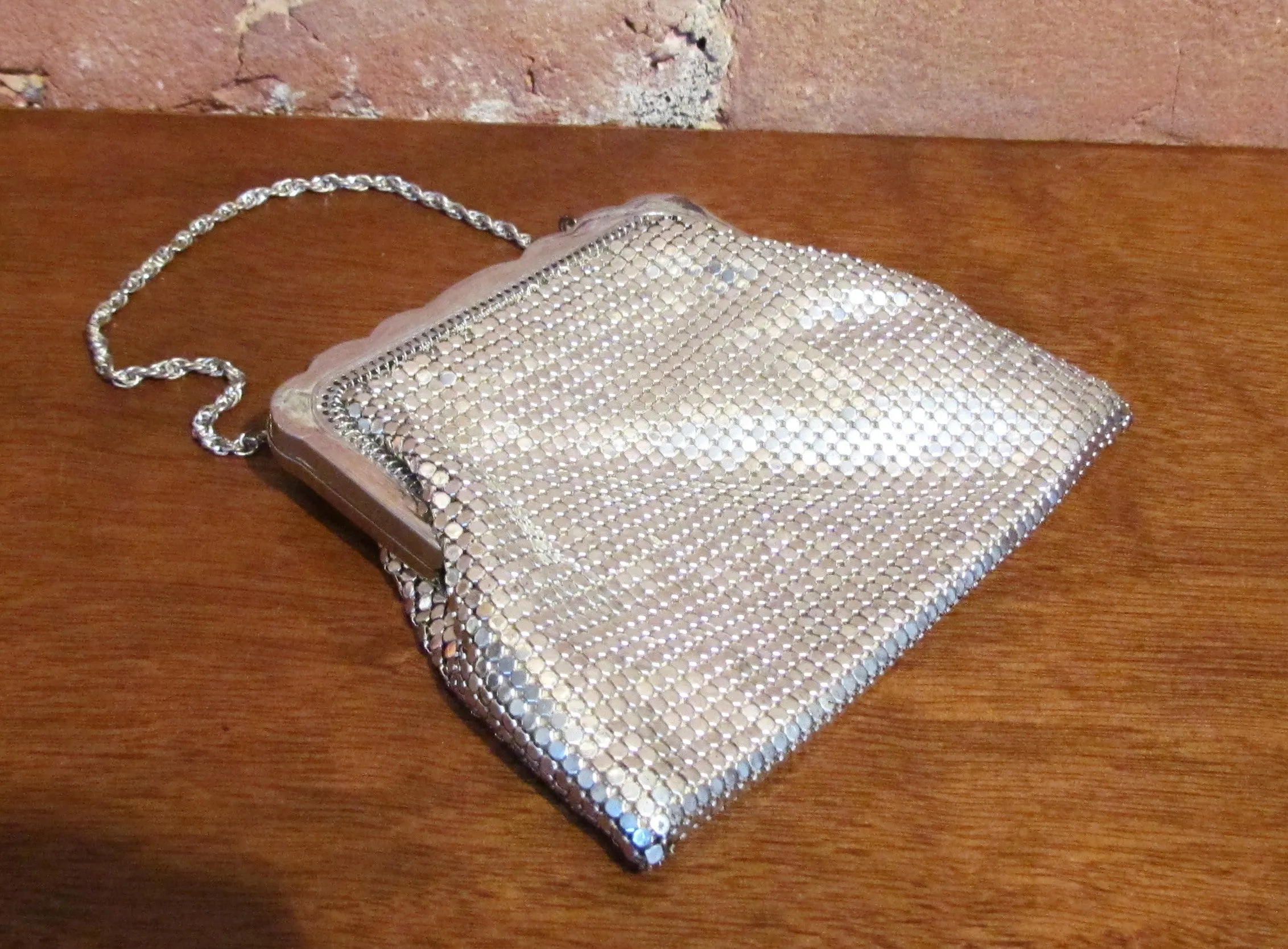 Whiting Davis Rhinestone Silver Mesh Purse Art Deco Handbag Wedding Bridal Bag