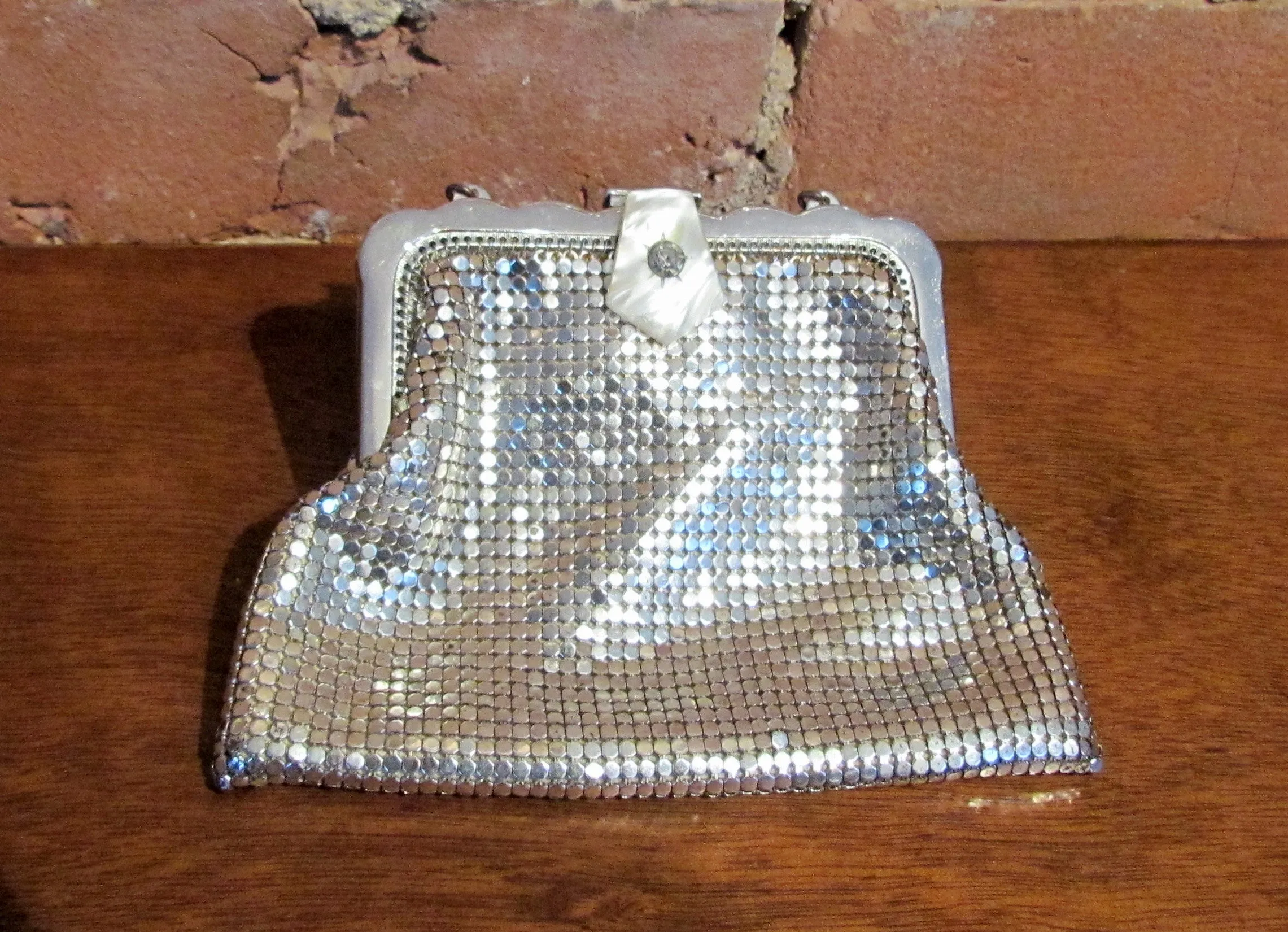 Whiting Davis Rhinestone Silver Mesh Purse Art Deco Handbag Wedding Bridal Bag