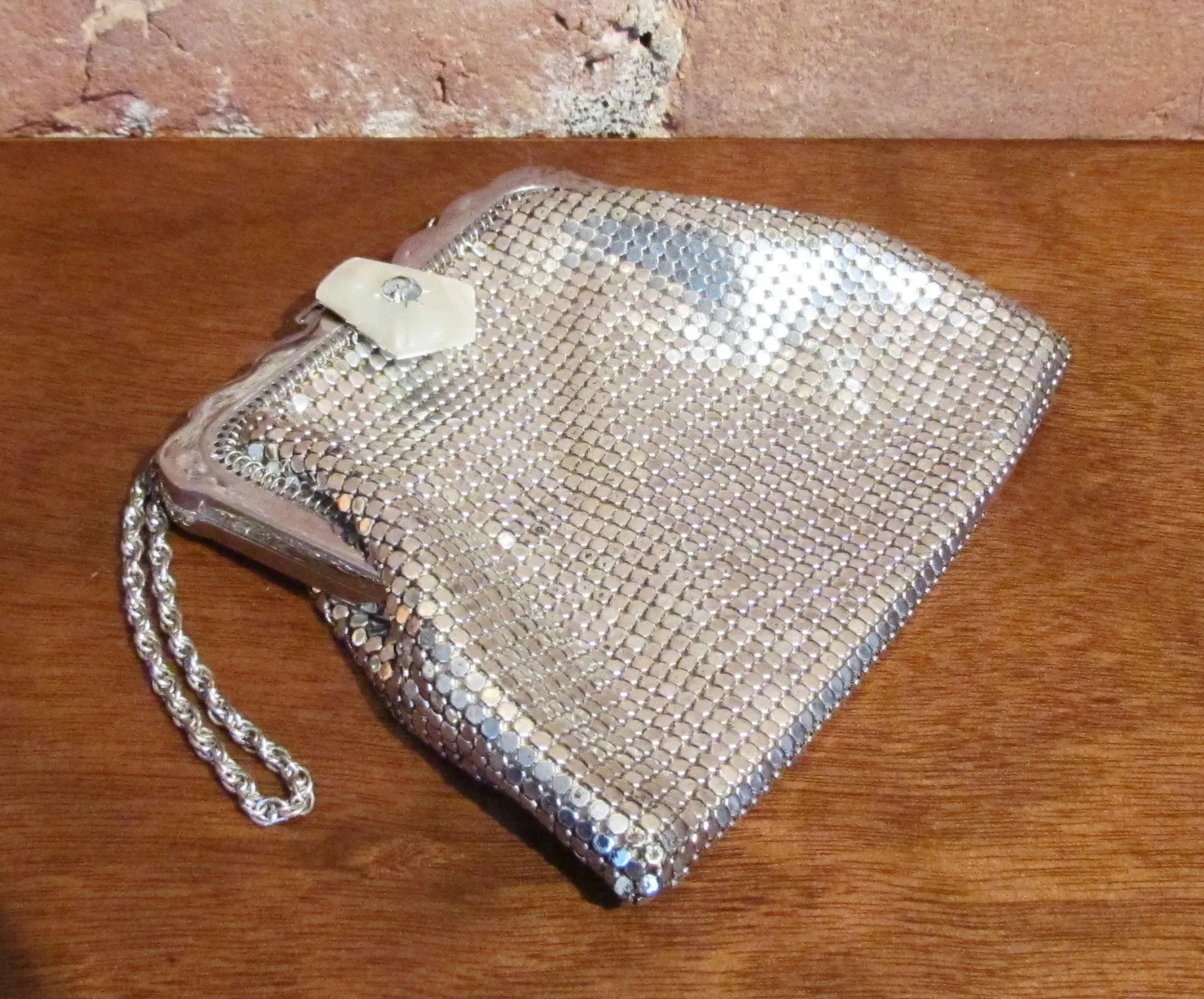 Whiting Davis Rhinestone Silver Mesh Purse Art Deco Handbag Wedding Bridal Bag