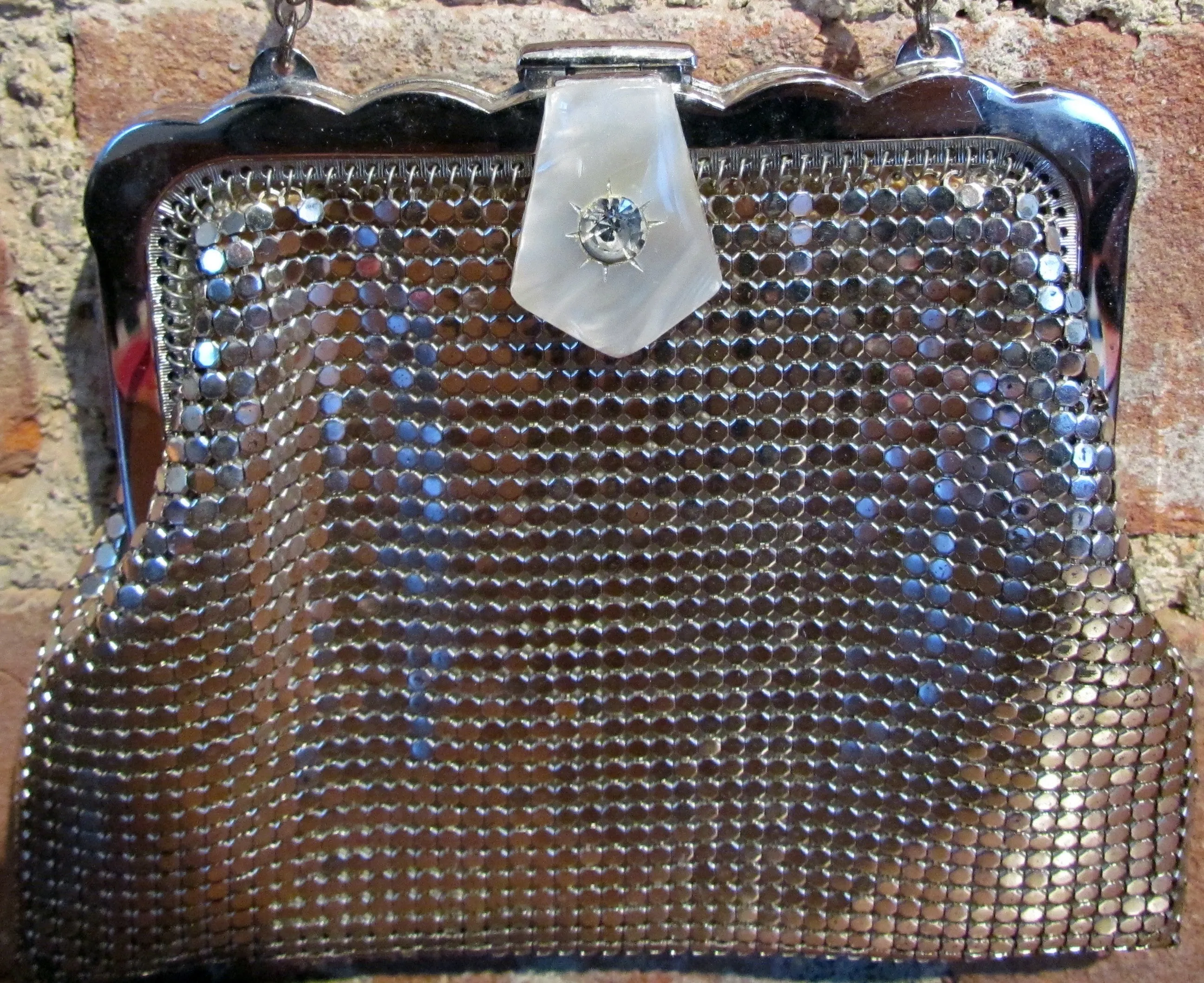 Whiting Davis Rhinestone Silver Mesh Purse Art Deco Handbag Wedding Bridal Bag