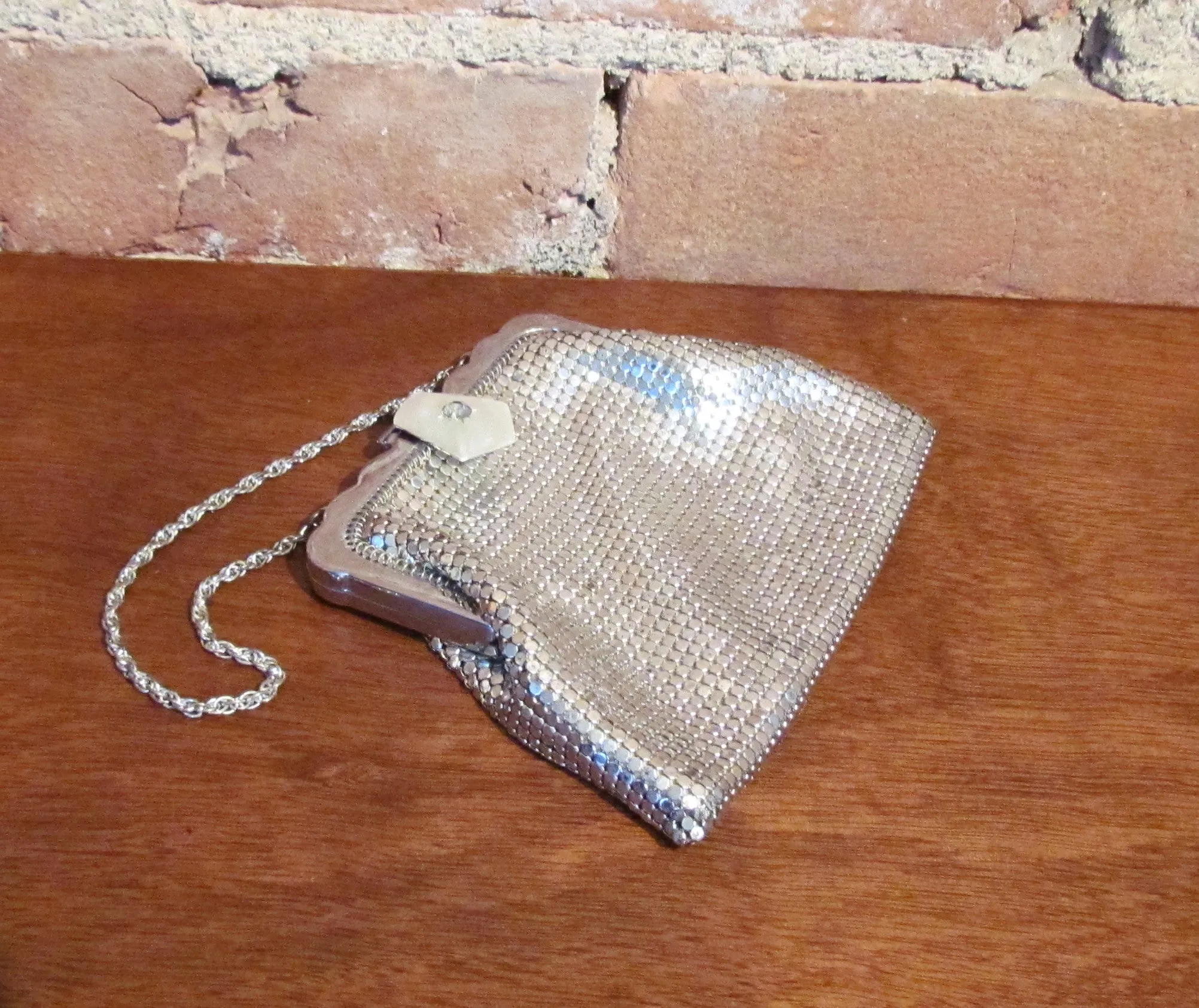 Whiting Davis Rhinestone Silver Mesh Purse Art Deco Handbag Wedding Bridal Bag