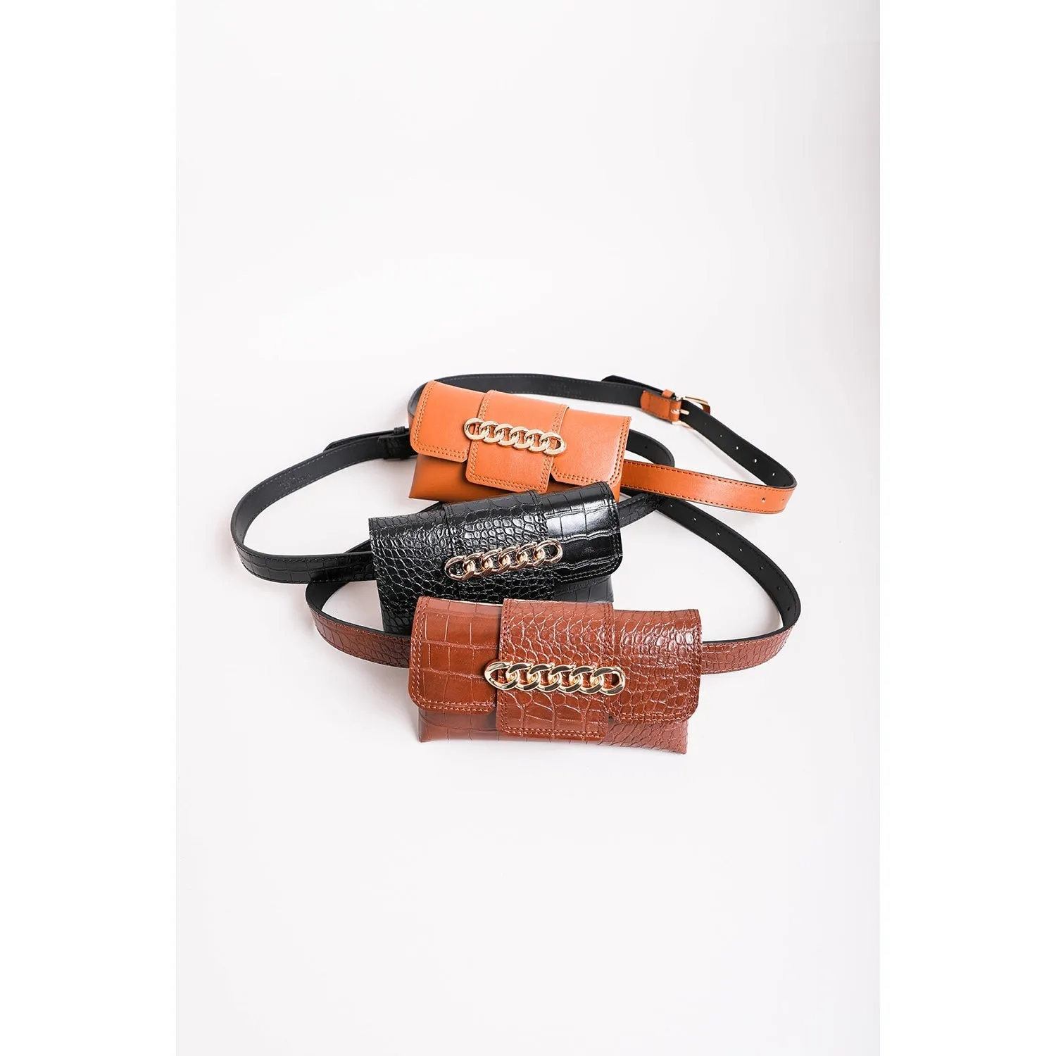 Wide Clutch 6 Ring Chain Belt Bag