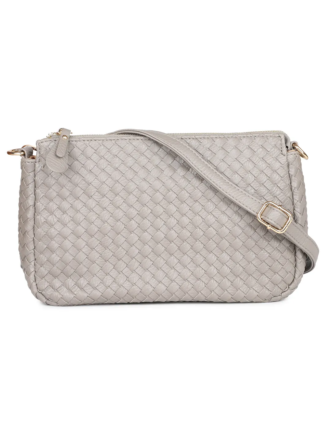 Women Light Grey Woven Design Structured Sling Bag